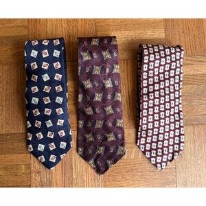 Vintage 90s Designer Silk Tie Set | Geometric & Abstract Medallion | Set of 3